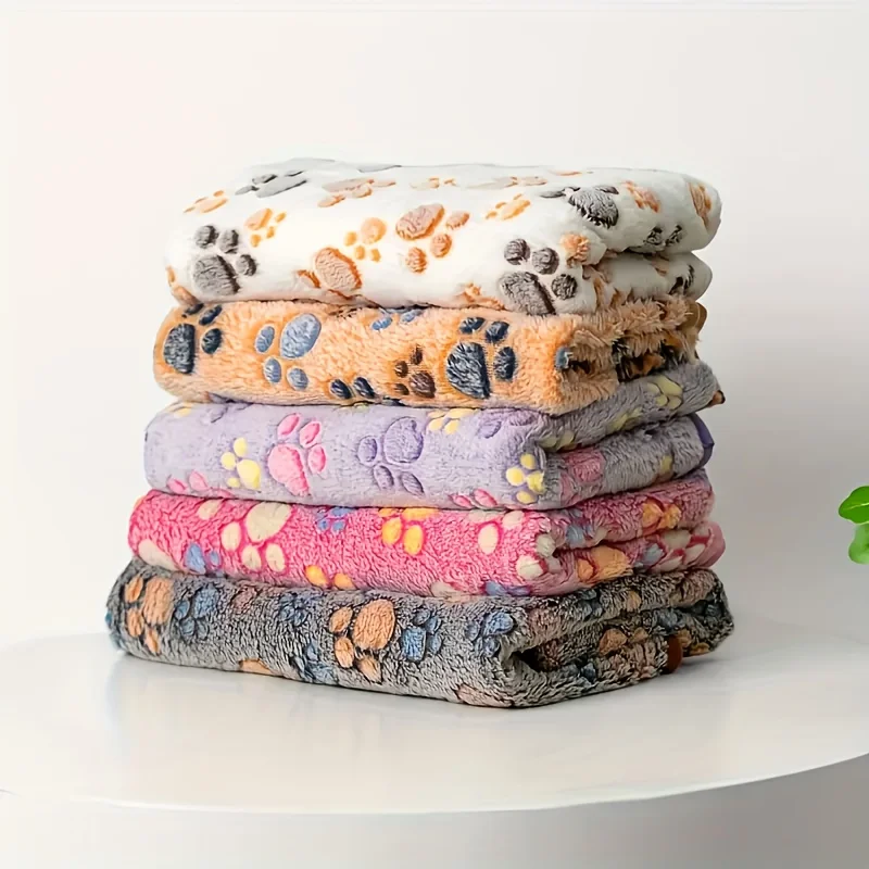 Manta de franela para mascotas, bonita manta con estampado de patas de perro, estera para mascotas para cachorros y gatitos, manta cálida y cómoda adecuada para gatos y perros