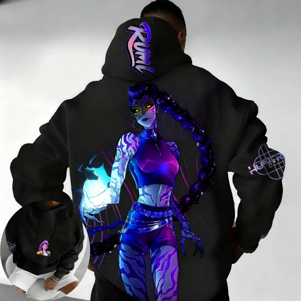 K-Pop: Moletom com Capuz Demon Hunters para Homens e Mulheres, Suéter Retro de Manga Longa para Meninos e Meninas, Conjunto Pai-Filho