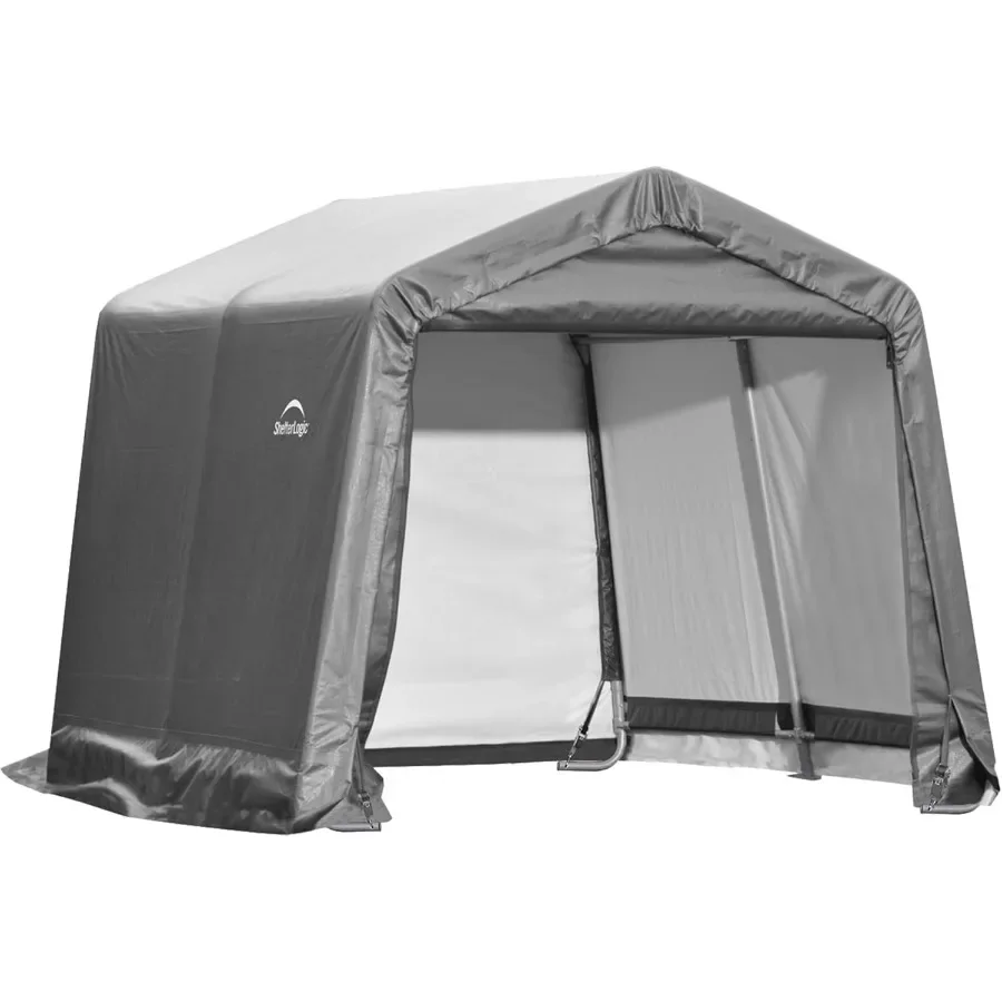 10' x 10' Shed-in-a-Box All Season Steel Metal Peak Roof Outdoor Storage Shed with Waterproof Cover and Heavy Duty Reusable Aug