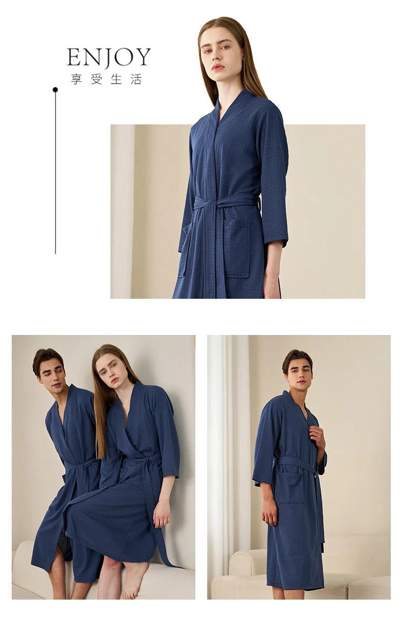 Herren Waffelstrick-Bademantel, Leichter Weicher Spa-Bademantel mit Taschen & Gürtel, Atmungsaktiver Saugfähiger Waffel-Kimono, Schlafbekleidung für Zuhause – Detail 14