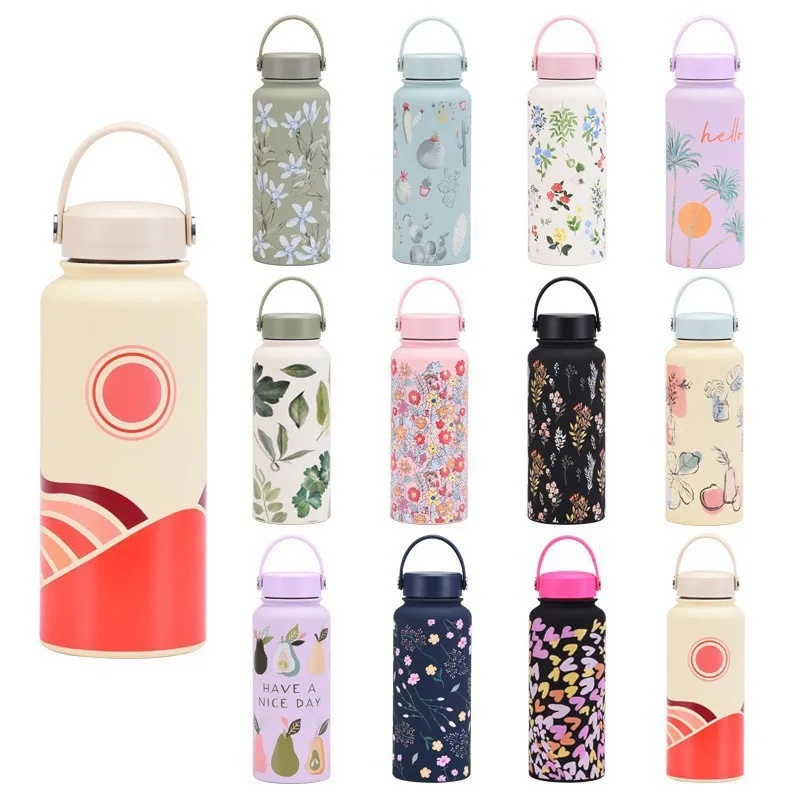 

New High Aesthetic Large Capacity Portable Stainless Steel 304 Insulated Water Bottle Outdoor Home Use Printed Design Thermos
