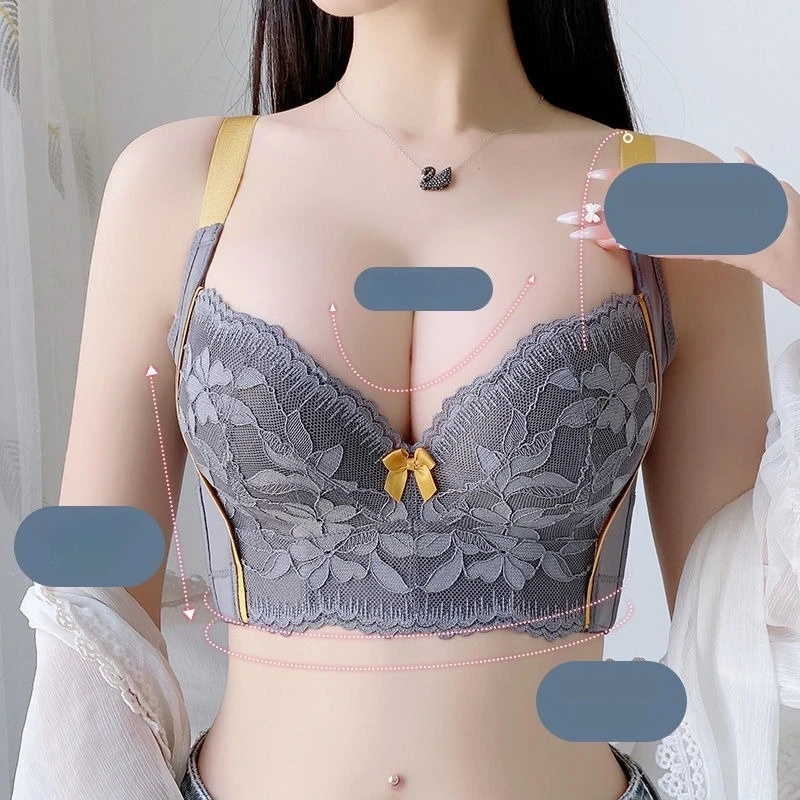 Underwear Women Soft Steel Ring Small Breast Gathering Anti-Sagging Bra Thin Top Thick Bottom Thick Style Essential Oil Shaping