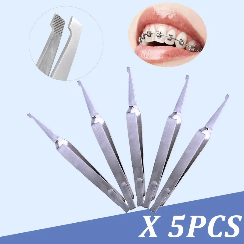 

5Pcs Dental Bracket Tweezers Holder Dentist Instrument Stainless Steel Serrated Orthodontic Tweezers Plier for Teeth Care Tools