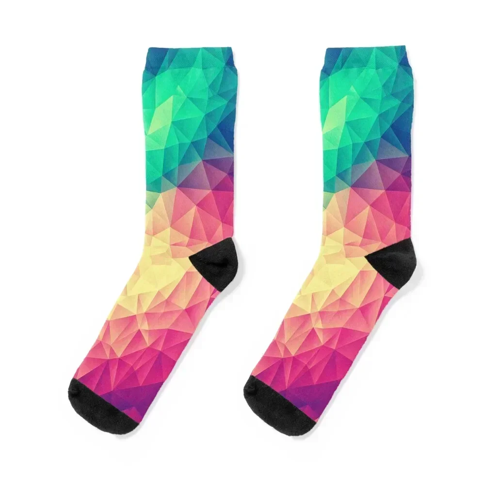 Abstract Polygon Multi Color Cubism Low Poly Triangle Pride / LGBT Design Socks cartoon anti slip football Socks For Men Women's