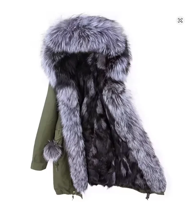 MAOMAOKONG 2023 Red Fox Fur Liner Parkas Real Fur Collar Coat Thick Warm Female Inner Fur Luxury Jacket Woman