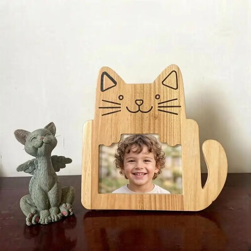 Cardboard Animal Wooden Photo Frame  Cat And Bear Design For Tabletop Display  Decorative Photo Frame For Memories