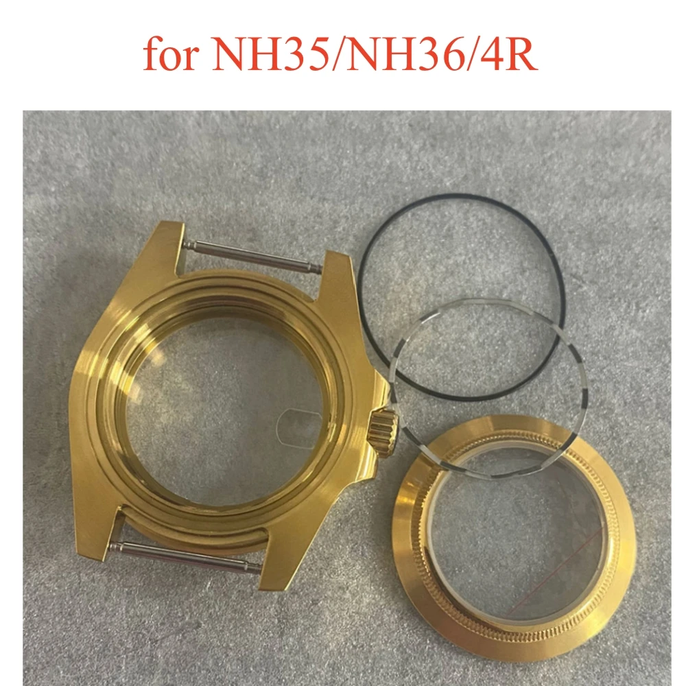 For NH35/NH36/4R 40MM Sapphire Glass Watch Case PVD Gold/Rose Gold SUB Transparent Bottom Case Watch Movement Modification Part