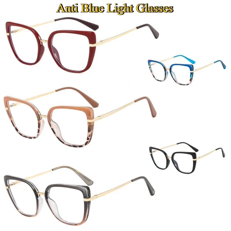 

Retro Cat Eye Women Anti Blue Light Glasses Frame Fashion Design Flat Mirror Clear Reading Top Quality Ins Trendy Eyewear UV400