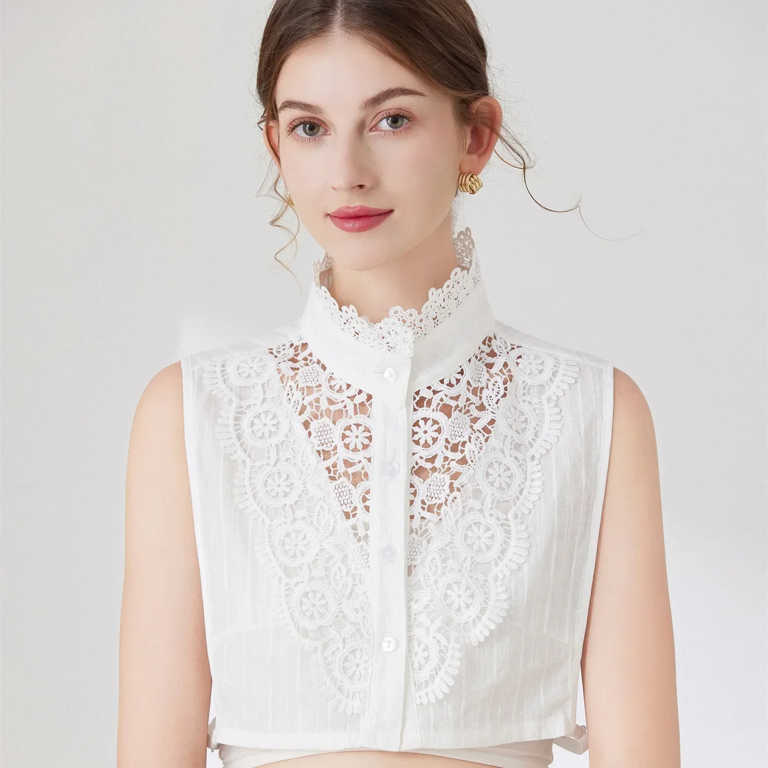 Hollow out Fake Collar for Women's White Blouse Vintage Solid Detachable Shirt Collar False Lapel Blouse Top Accessory