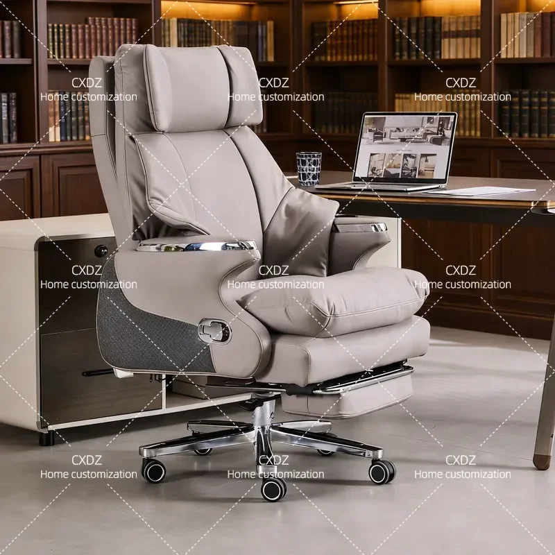 Nordic First Layer Cowhide Boss Chair Living Room Office Reclining Business Comfort Leather Computer Chair