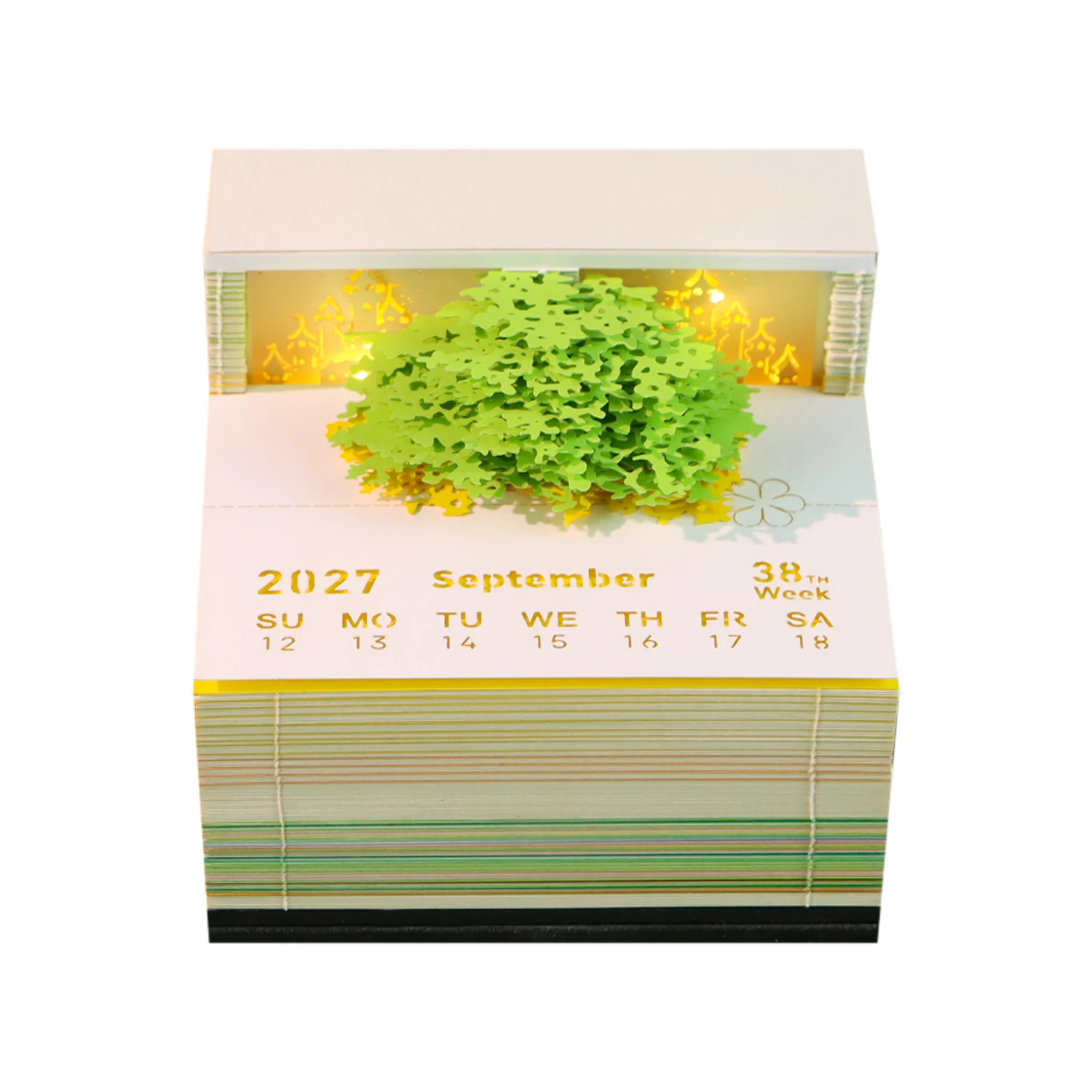 Magic Tree Island 3D Memo Pad Flower Sea Art Sculpture Paper Cube LED Light Aesthetic Desk Decor 2027/2026 Calendar Notes Block