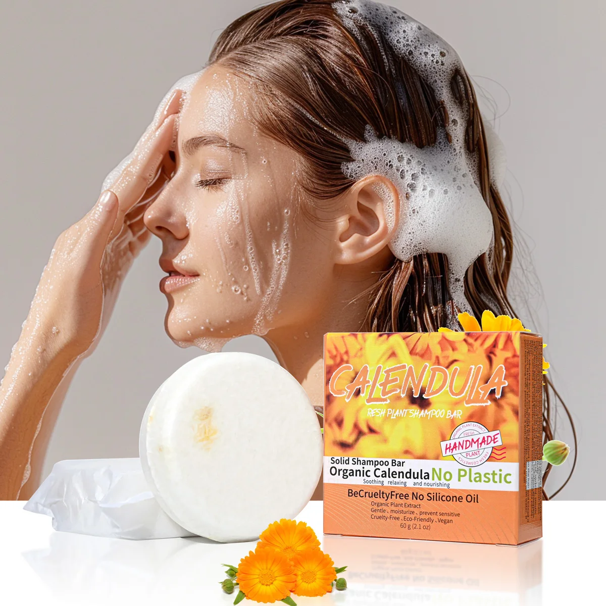 Calendula flower and plant essential oil shampoo soap handmade soap with rich aroma, oil control and moisturizing hair