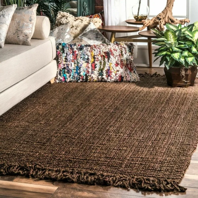 

Rug Jute Carpet Mat Natural Rectangle Chunky Loop Runner Rustic Look Braided