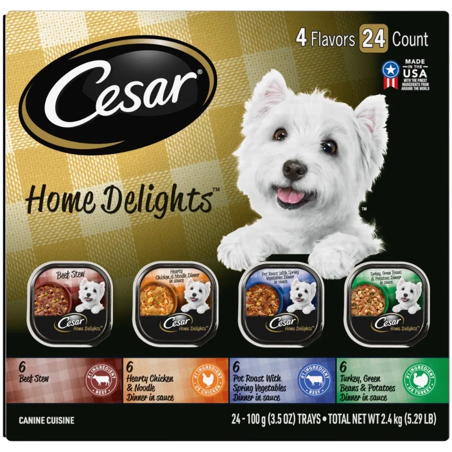 

Набор влажного корма для собак Home Delights: 24 порционных пакетика по 3,5 унции каждый. Идеально подходит для привередливых питомцев и ежедневного кормления. Включает ассорти из