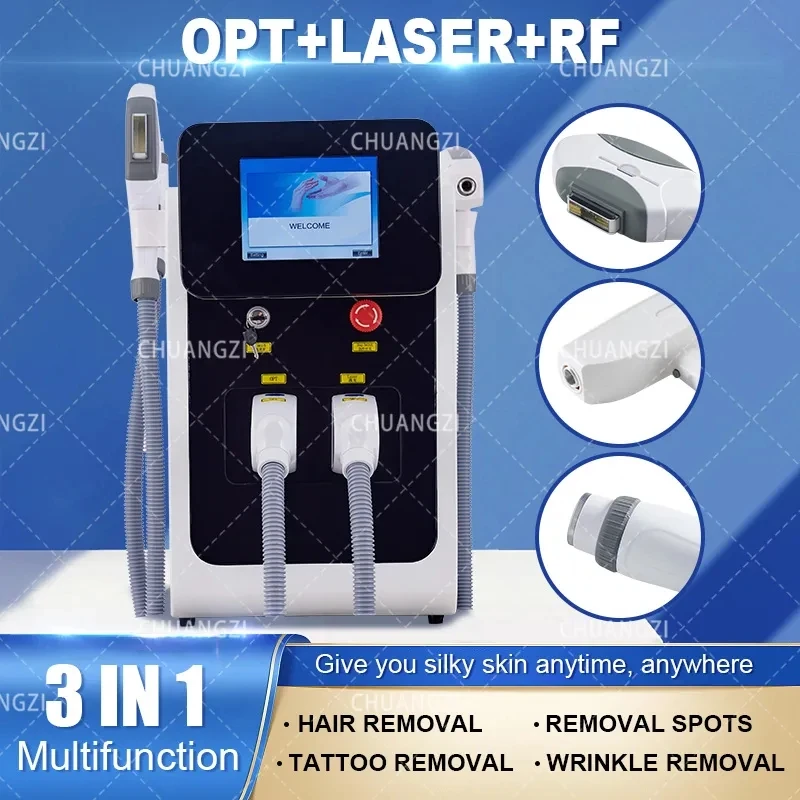 

Горячая Распродажа 3 в 1 E-светильник IPL RF Nd Yag многофункциональная Машинка для удаления татуировок, косметическое оборудование для перманентного удаления волос