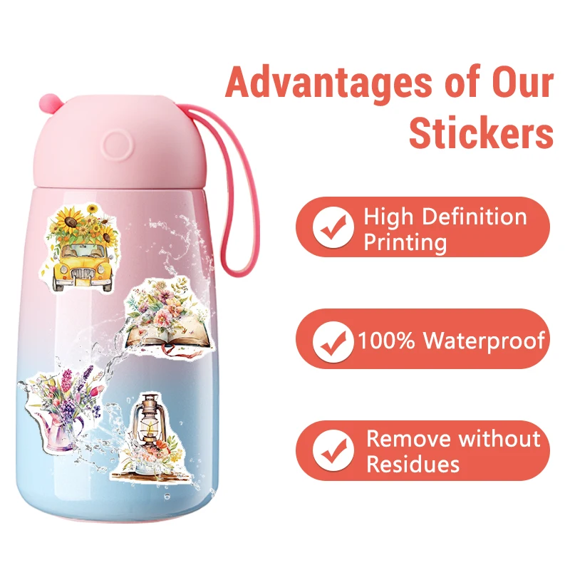 50 قطعة من الملصقات الجمالية على شكل زهرة مائية للفتيات على شكل زهرة حبر جرافيتي ومذكرات الكمبيوتر المحمول للأطفال شارات مقاومة للماء ألعاب تزيين #6