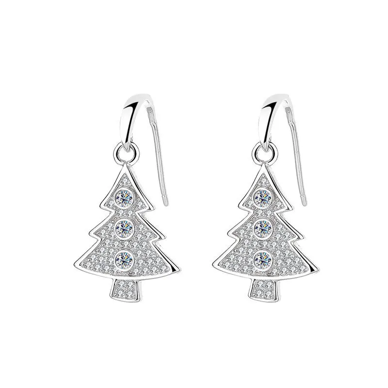 Butterflykiss Fashion Trendy Classic S925 Silver Color D Moissanite Christmas Tree Earrings For Women Accessories Jewelry Gift