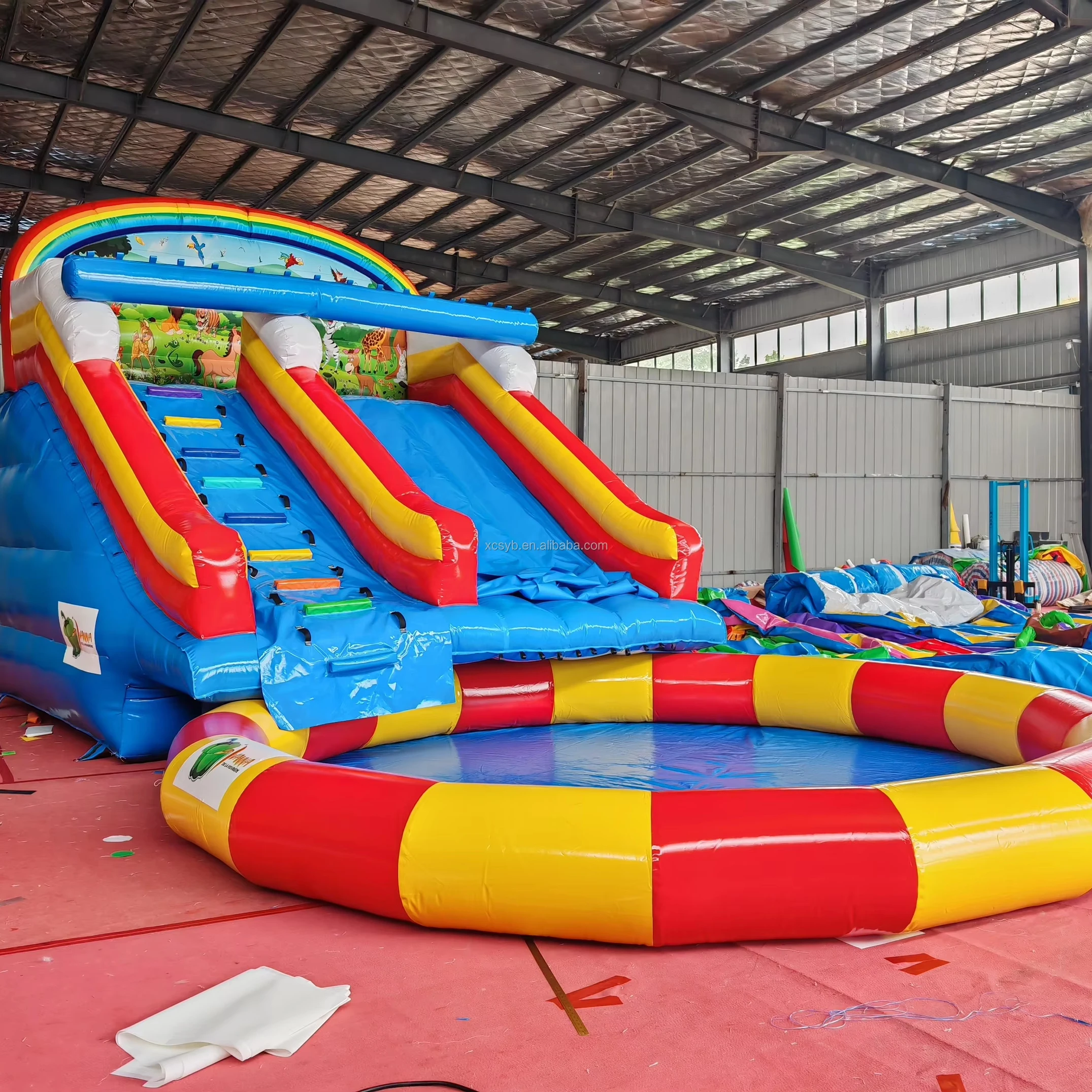 Casa hinchable inflable para niños y adultos, piscina inflable con tobogán, parque acuático con soplador