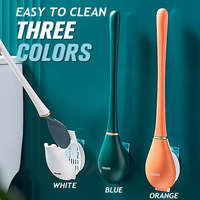 Long Handled Silicone Toilet Brush With Drain Holder Flat Head Modern Home Flexible Soft Bristles Cleaning Brush For Bathroom