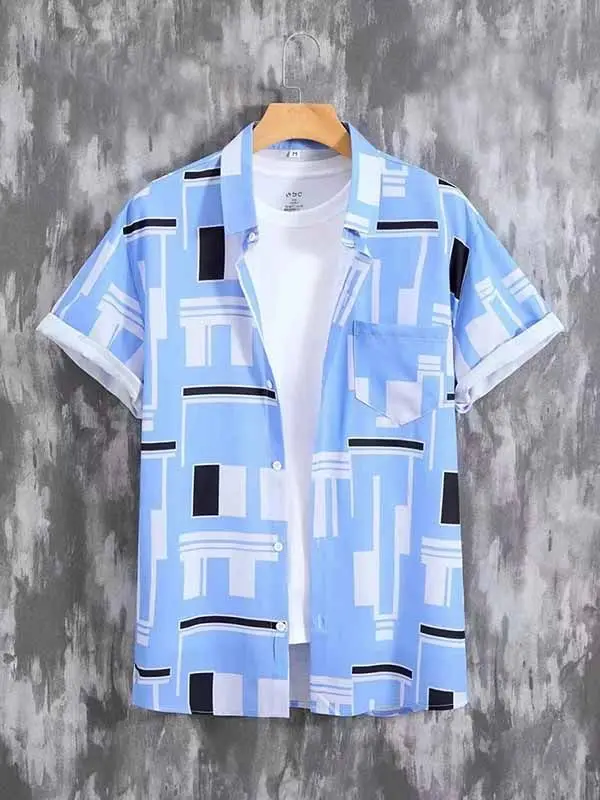 

Новая летняя мужская повседневная корейская рубашка с короткими рукавами, модный свободный тонкий топ с принтом, универсальный кардиган