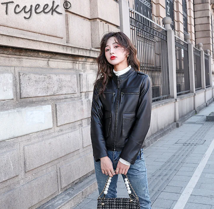 Tcyeek Genuine Leather Jackets for Women Real Sheepskin Coats Casual Leather Jacket Woman Slim Fit Autumn Clothes Куртка Кожаная