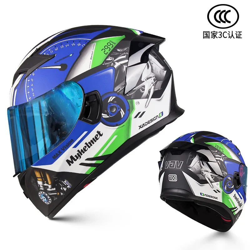 VGV Full Face Motorcycle Helmet with Dual Lens Wide Vision Motor Bike Helmets for Adult Crash Motorbike Protective DOT Approved