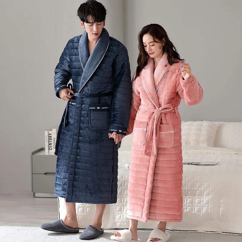 أفخم مبطن Bathrobe Couples ، سميكة Bathrobe ، معطف بأكمام طويلة ، ملابس المنزل ، 3XL ، الشتاء