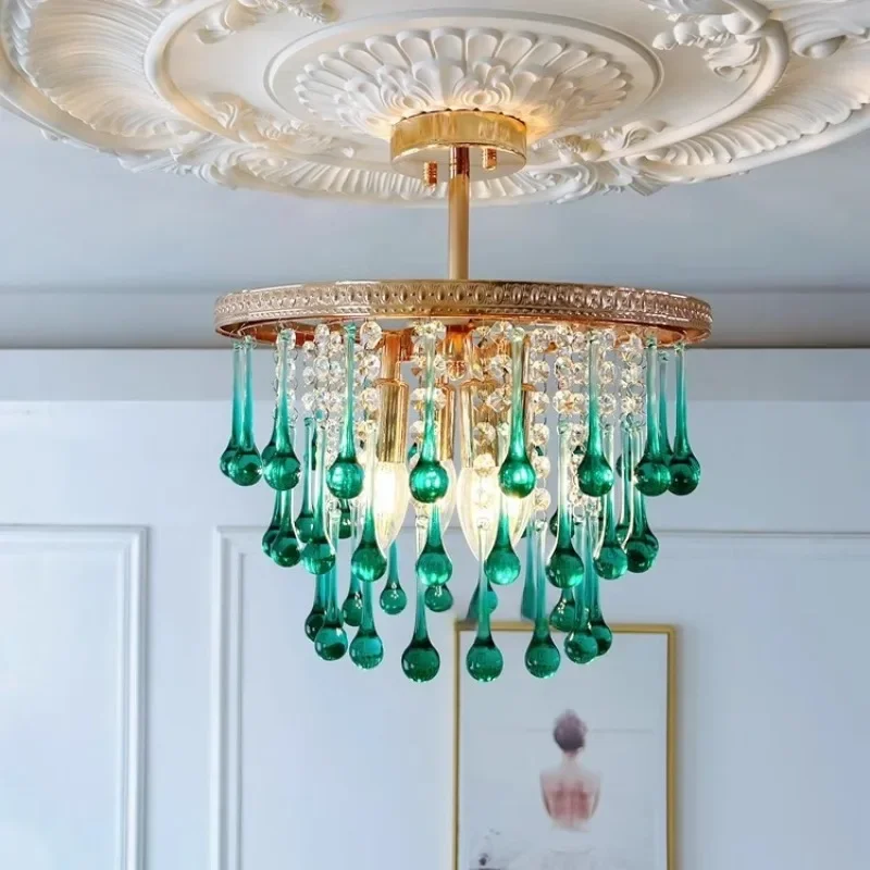 Modern French Crystal Ceiling Chandelier Luxury Bedroom Water Drop Pendant Light for Hotel Living Dining Room Decor Lighting