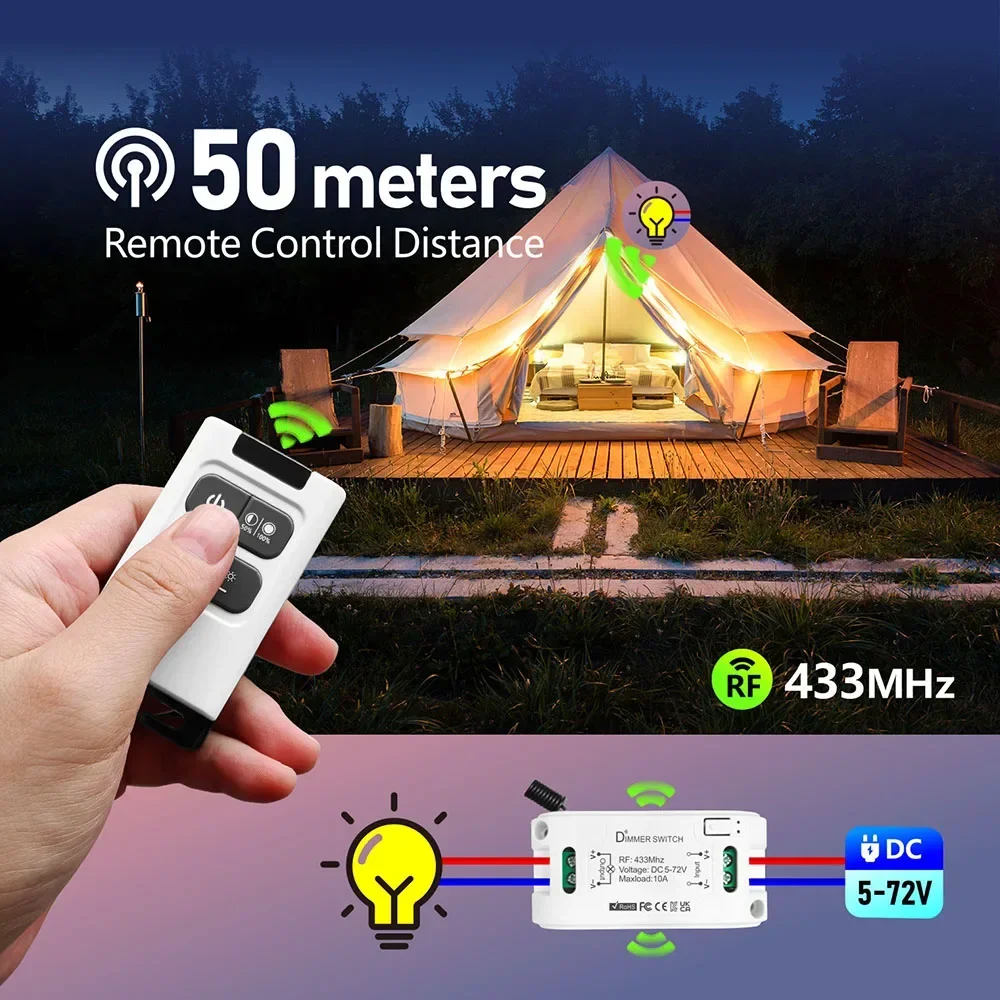 RF Universal Sem Fio Inteligente Interruptor Dimmer Luz, Interruptor de Controle Remoto, Mini Relé, Receptor de Luz, DC 5V, 12V, 24V, 48V, 433 MHz