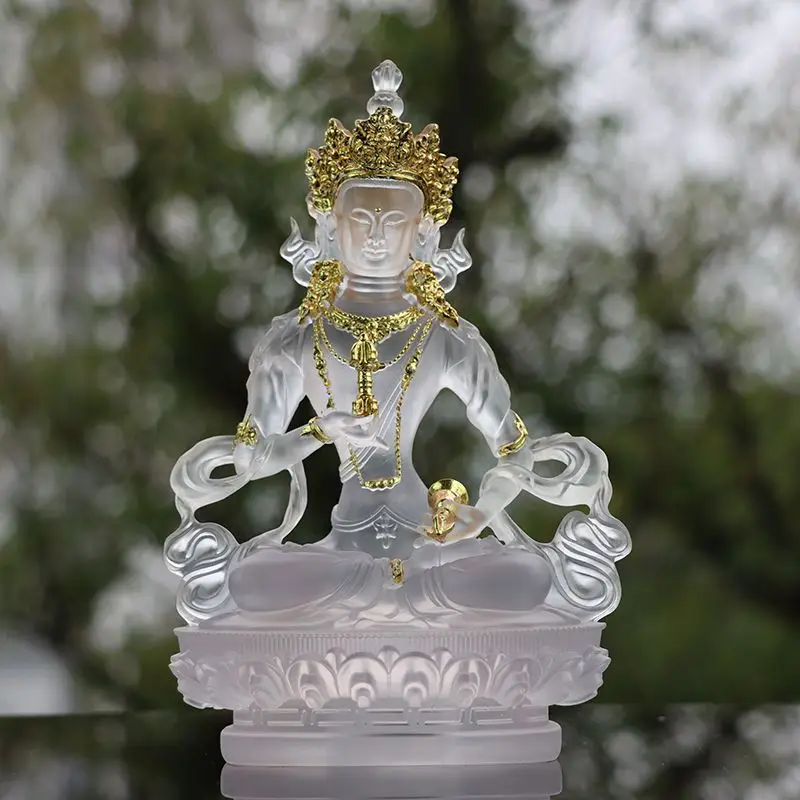 Vajra's Green Tara God of Wealth Longgevity Buddha God of Treasure Worship Home Resin Decorations Transparent Lucky Feng Shui