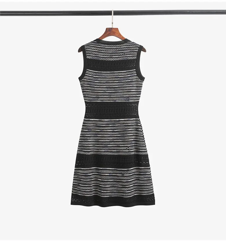 Mini abito da donna senza maniche lavorato a maglia a righe pied de poule Canotta ampia 2025 Estate sexy elegante piccola signora dolce profumata