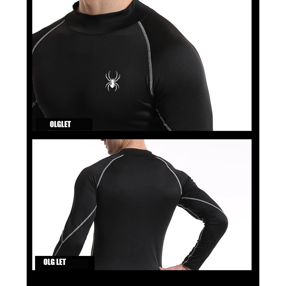Men's Running Shirt Undershirt Long Sleeve Skinny T-shirt Gym Fitness Sport Tops Tee Elastic Athletic Tight Compression Shirts image 2