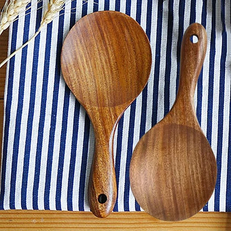 

2Pcs Durable Wooden Kitchen Spoons Non-Stick Rice Paddle for Serving Stirring Cooking Home Restaurant Supplies