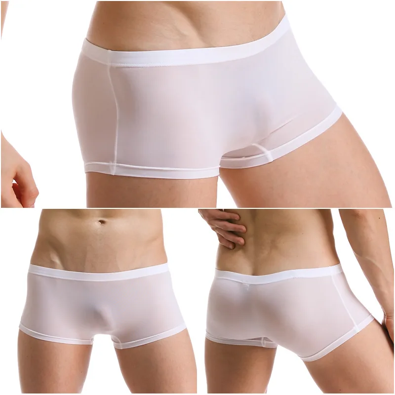 

Boxy нижнее белье из ледяного шелка для мужчин, сексуальные шорты-боксеры без мешка, бесшовные, ультратонкие, эластичные, быстросохнущие, спортивные плавки с подтяжкой бедер