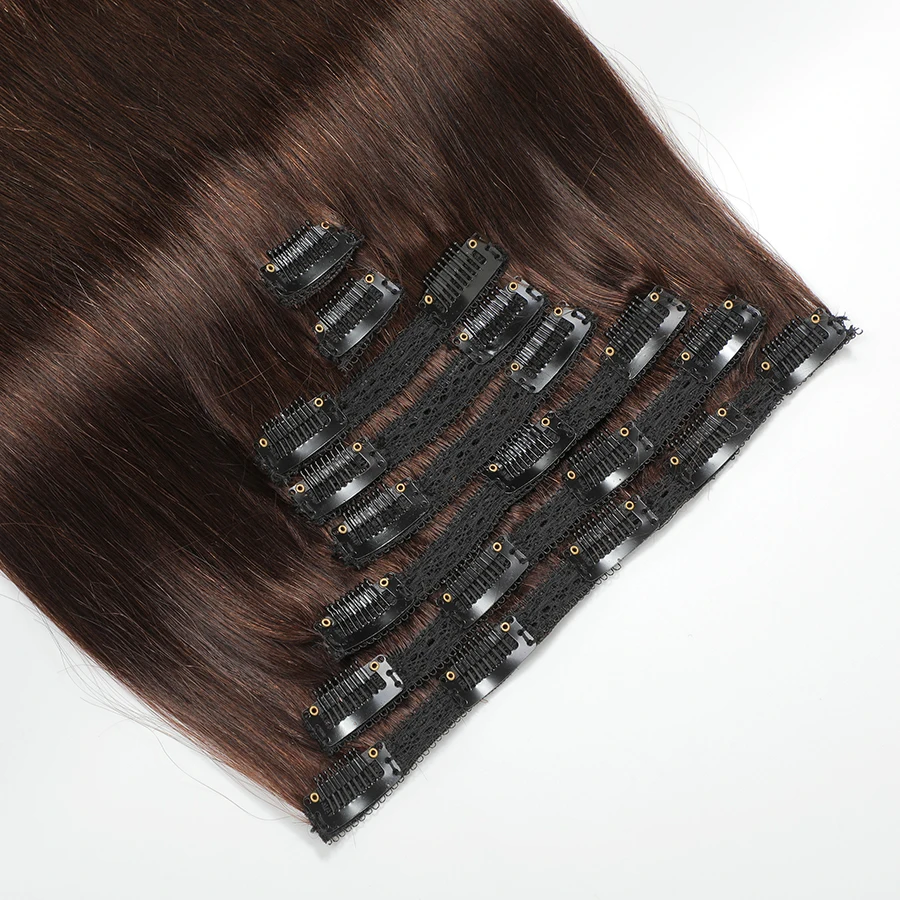 Clip In Hair Extensions Human Hair Brazilian Clip In 8 Pcs/Set 2# Dark Brown 8-26 Inch 120G Clip-in Extensions Virgin Human Hair