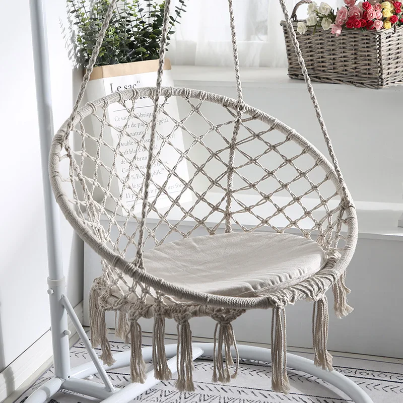 

1 Set Y- Stop Hammock Chair Macrame Swing Chair, Hanging Chair Cotton Rope Hammock Chair Swing for Indoor and Outdoor Use