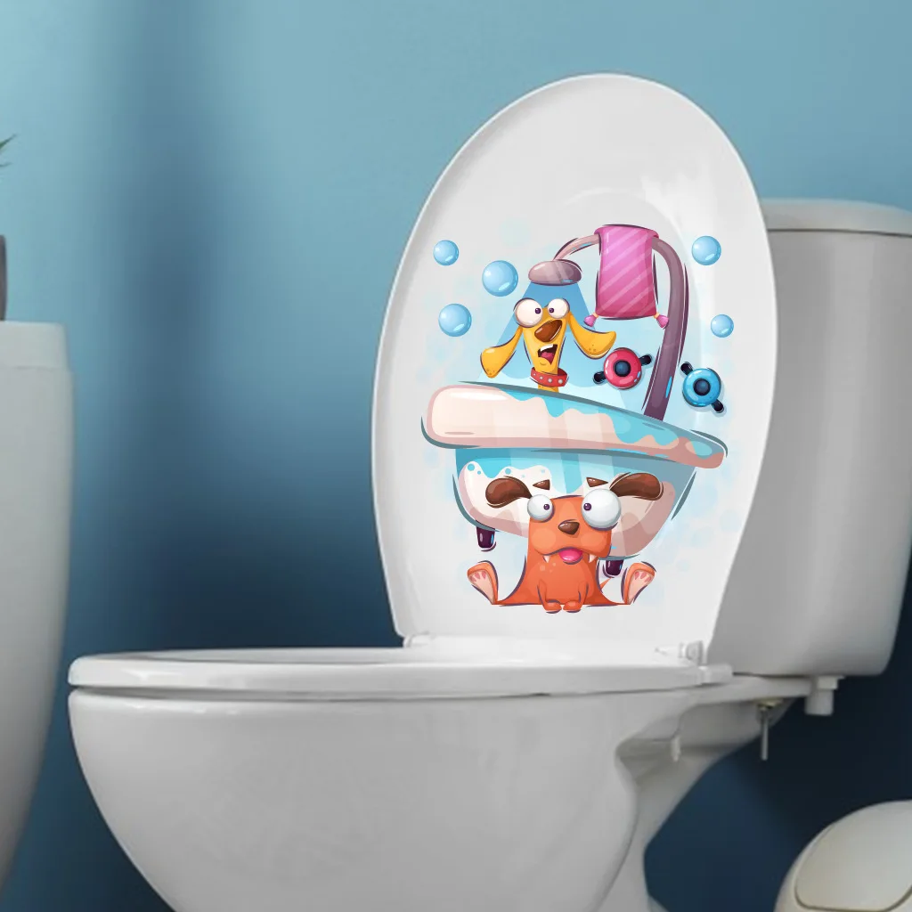 Cartoon Cute Personality Toilet Stickers Child Urination Toilet Lid WC Door Sticker Removable  Decor Paper Household S9