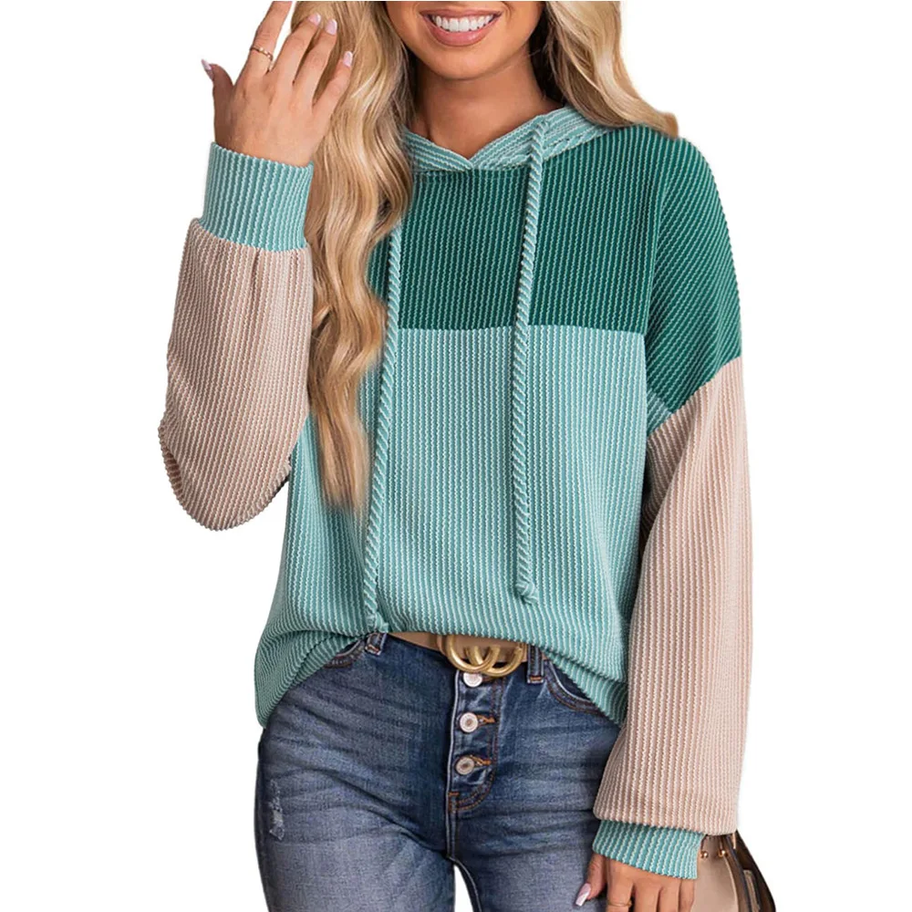 2025 Autumn/Winter New Style Twisted Stripes Color Block Long-Sleeve Hoodie Loose Sweatshirt