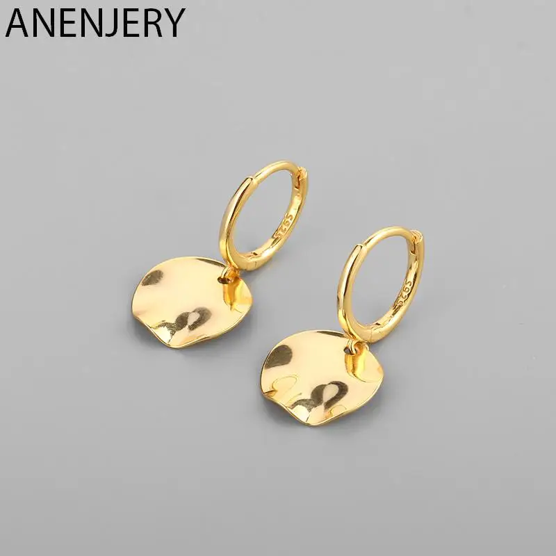 ANENJERY Silver Color Irregular Coin Hoop Earrings for Women Party Weddings Minimalist Jewelry