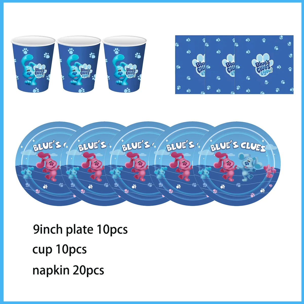 Cartoon Blues Clues Theme Birthday Party Supplies Tableware Sets Blue Spotted Dog Plate Napkin Cup Backdrop Balloon baby Shower