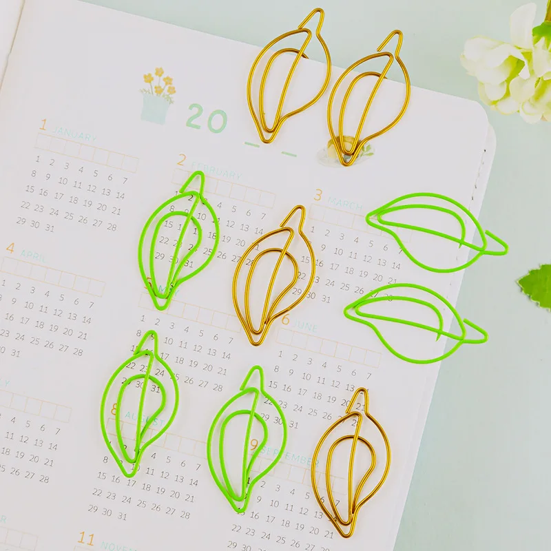 New Green Leaf Paper Clip Wholesale Fall Gold Leaves Paper Clips Gift For Teacher Kawaii Student Metal Paperclip For Planner