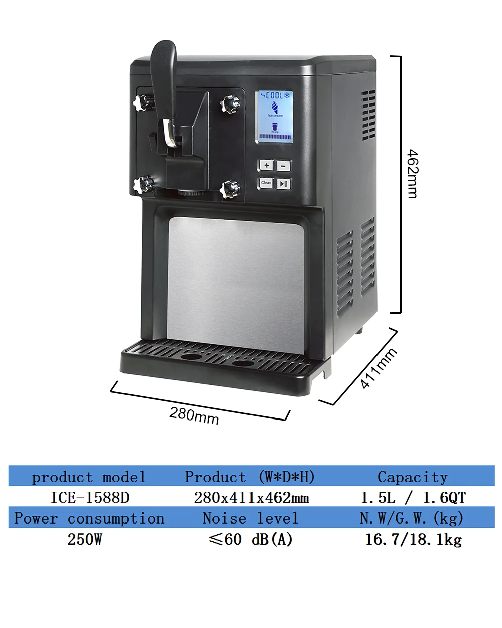 1.5L casa fai da te cono elettrico macchina per gelato frutta con compressore