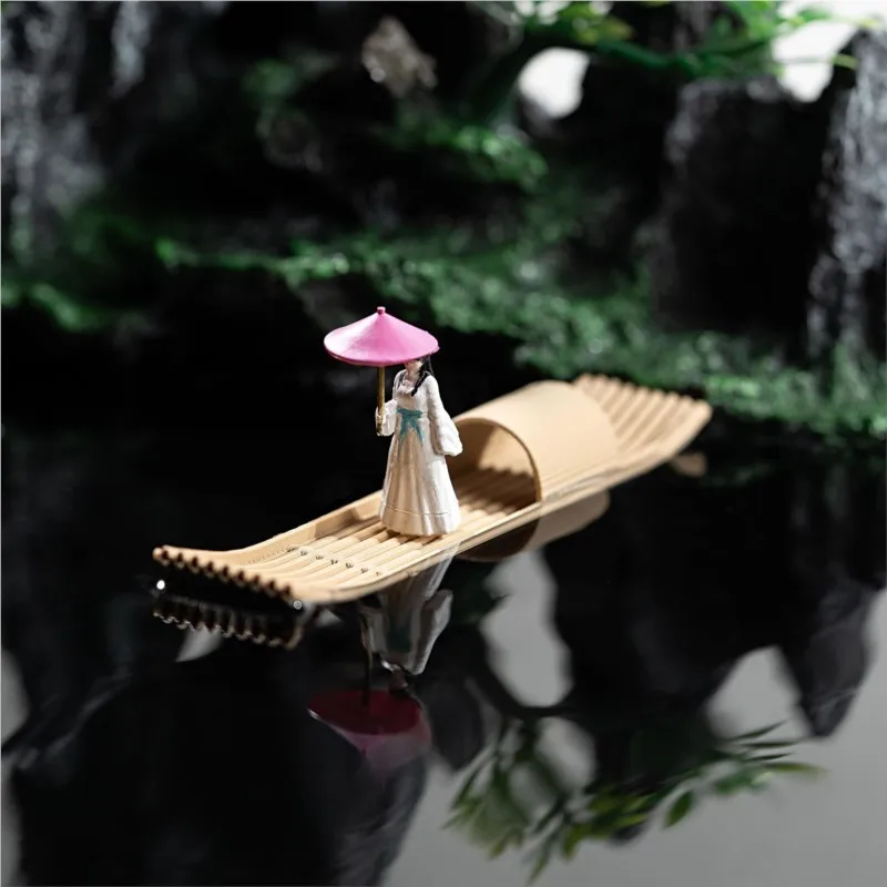 2025 New Chinese Floating 3D Printing Boat Micro Landscape Plastic Bamboo Raft Fish Tank Landscape Bonsai Ancient Figures LH867