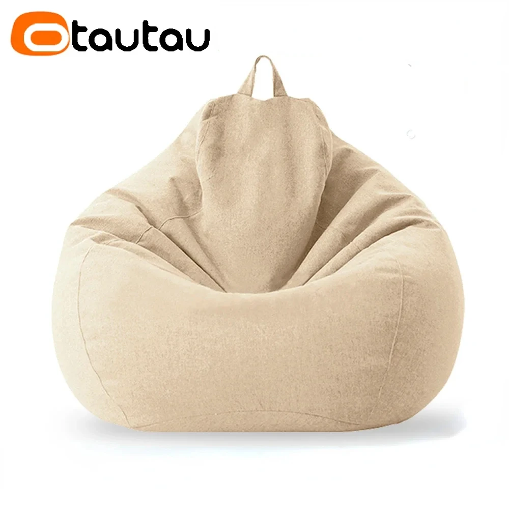 OTAUTAU Filled 70cm Bean Bag Sofa with Filler Big Cotton Linen Lazy BeanBag Bedroom Chair Puff Relax Lounge Couch DD002