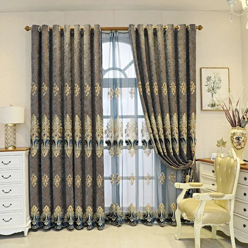 Curtains for Bedroom Living Dining Room New European Style Pretty Simple Thickening Chenille Embroidery Shading Custom Windows