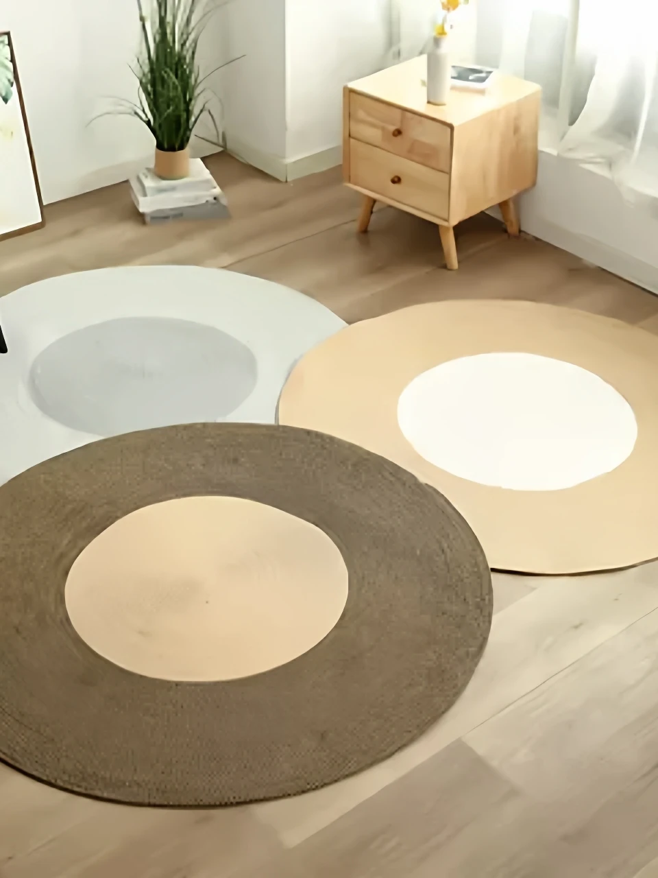 

Круглый ковер из хлопка и льна в скандинавском стиле с бахромой для гостиной, спальни, балкона, настраиваемый, декоративный, для дома