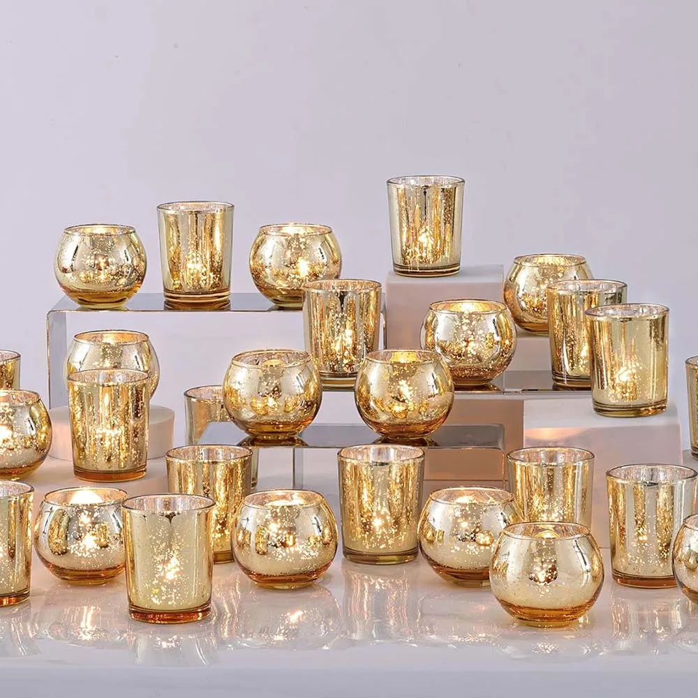 20PCS Gold Votive Candle Holders,Gold Wedding Decorations,Mercury Glass Candle Holder for Tea lights,Christmas Party Wedding