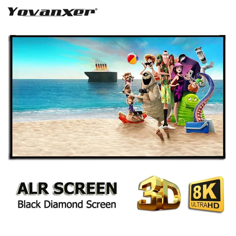 

2025 New Black Diamond ALR Projector Screen Ambient Light Rejecting Fixed Frame 1CM Ultra Narrow Bezel CLR 4K 8K 3D Projection