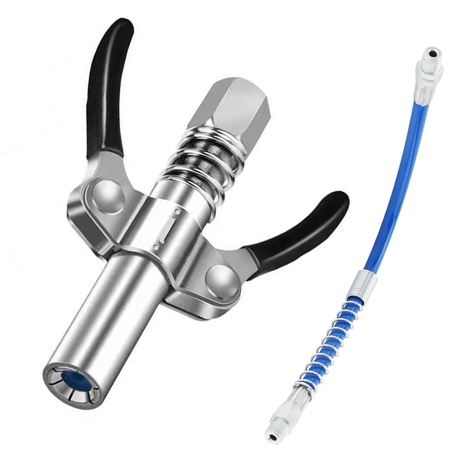 

1/8 inch 12000PSI Double Handle Quick Release Grease Gun Coupler Lock Oil Injection NozzlesNP Fittings End with Flexible Tube