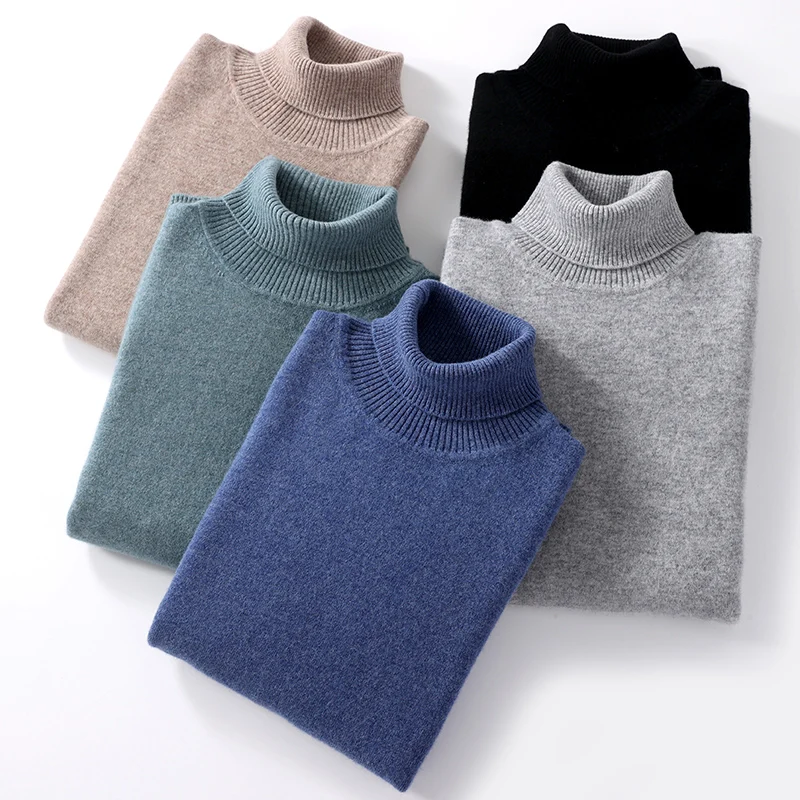 

Autumn And Winter 100% Pure Wool Men's Turtleneck Solid Color Pullover Sweater Knit Bottoming Plus Size Loose Cashmere Sweater